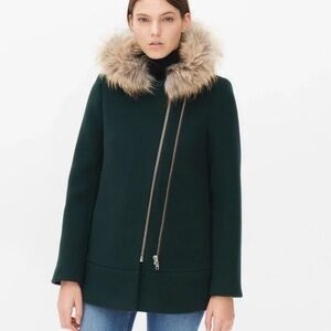 Sandro Dark Green Jacket with Fur Trim